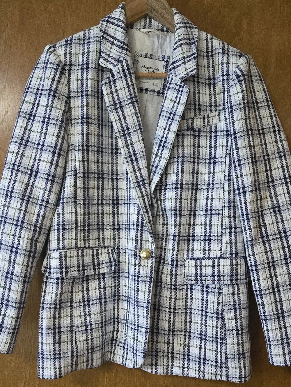 Abercrombie & Fitch Plaid Tweed Summer Blazer XS Small Coastal Prep